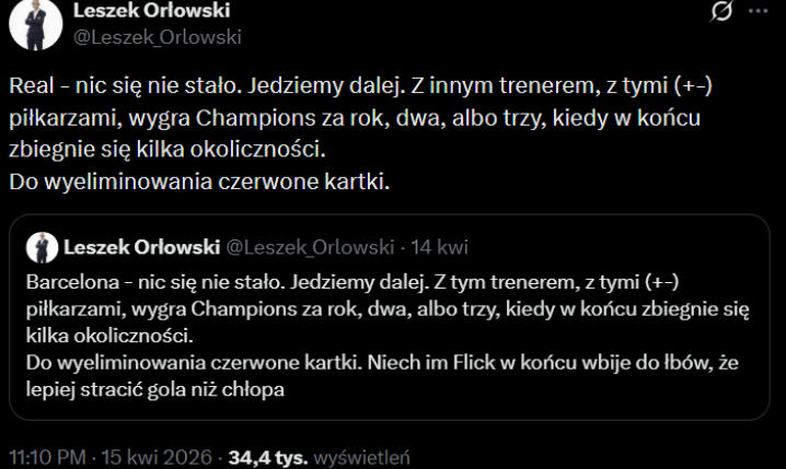 Tak Leszek Orłowski SKOMENTOWAŁ PORAŻKĘ Realu Madryt xD